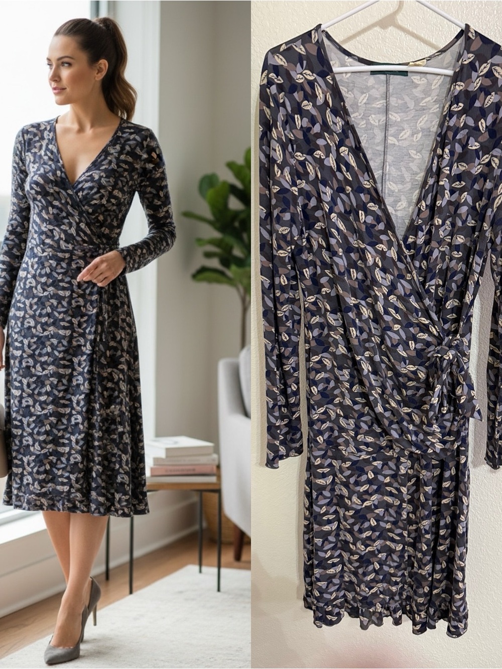La Redoute Création Leaf Print Faux Wrap Dress Size 12